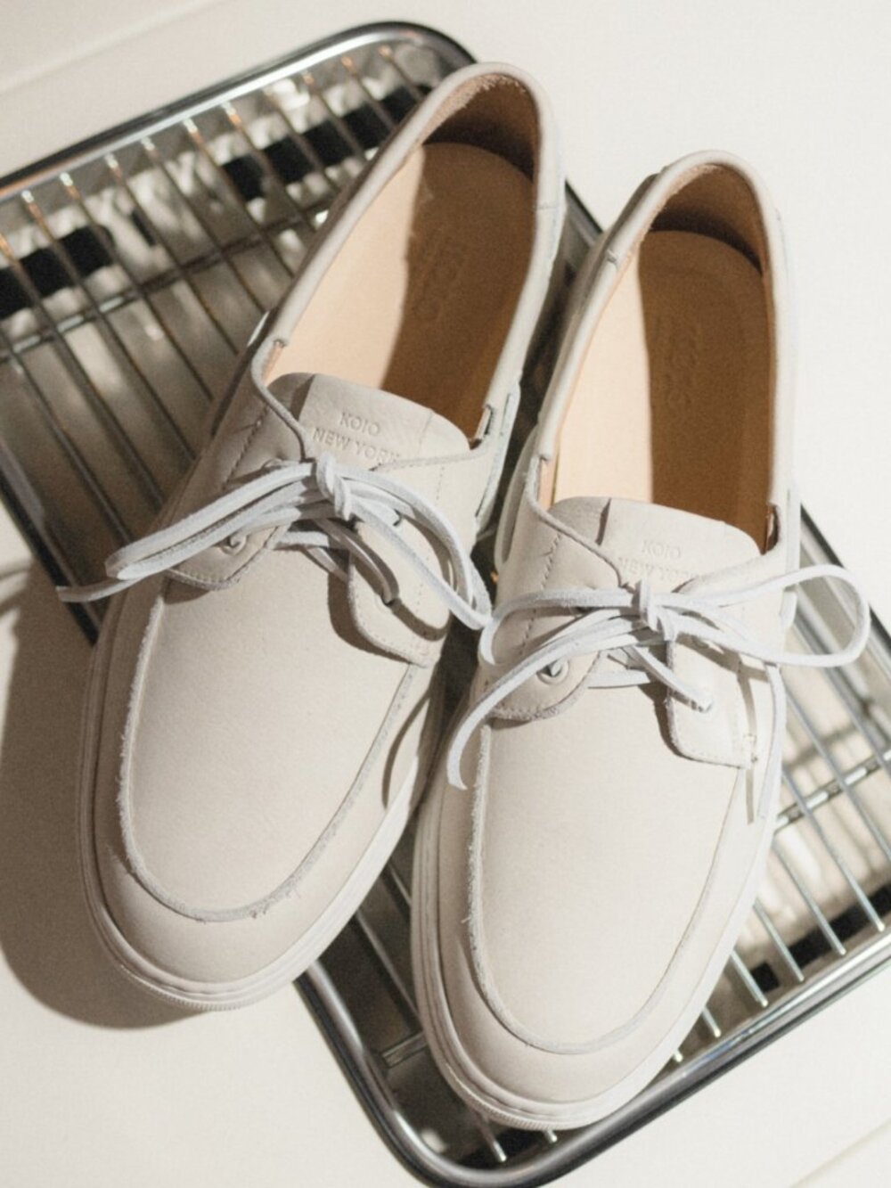 BRAND NEW KOIO Ivory Leather Boat Shoes in Size 10